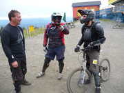 Jarrad and Walter commiserate with Mike, who came off a skinny in the jump park and wrenched his shoulder.