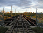 The streetcar tracks over the High Level bridge.