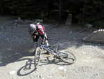 Tom tries out the gravel at the Intermediate Skills park.