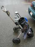 My Dad's golf clubs + cart.  Worked out okay!