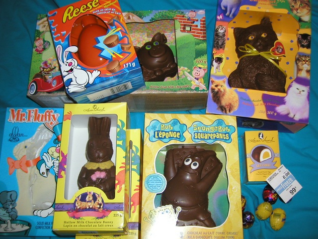 This 5.99 chocolate kitten?  99c.  That 10.99 chocolate pig?  99c.  That 11.99 chocolate bunny?  You'll never guess...